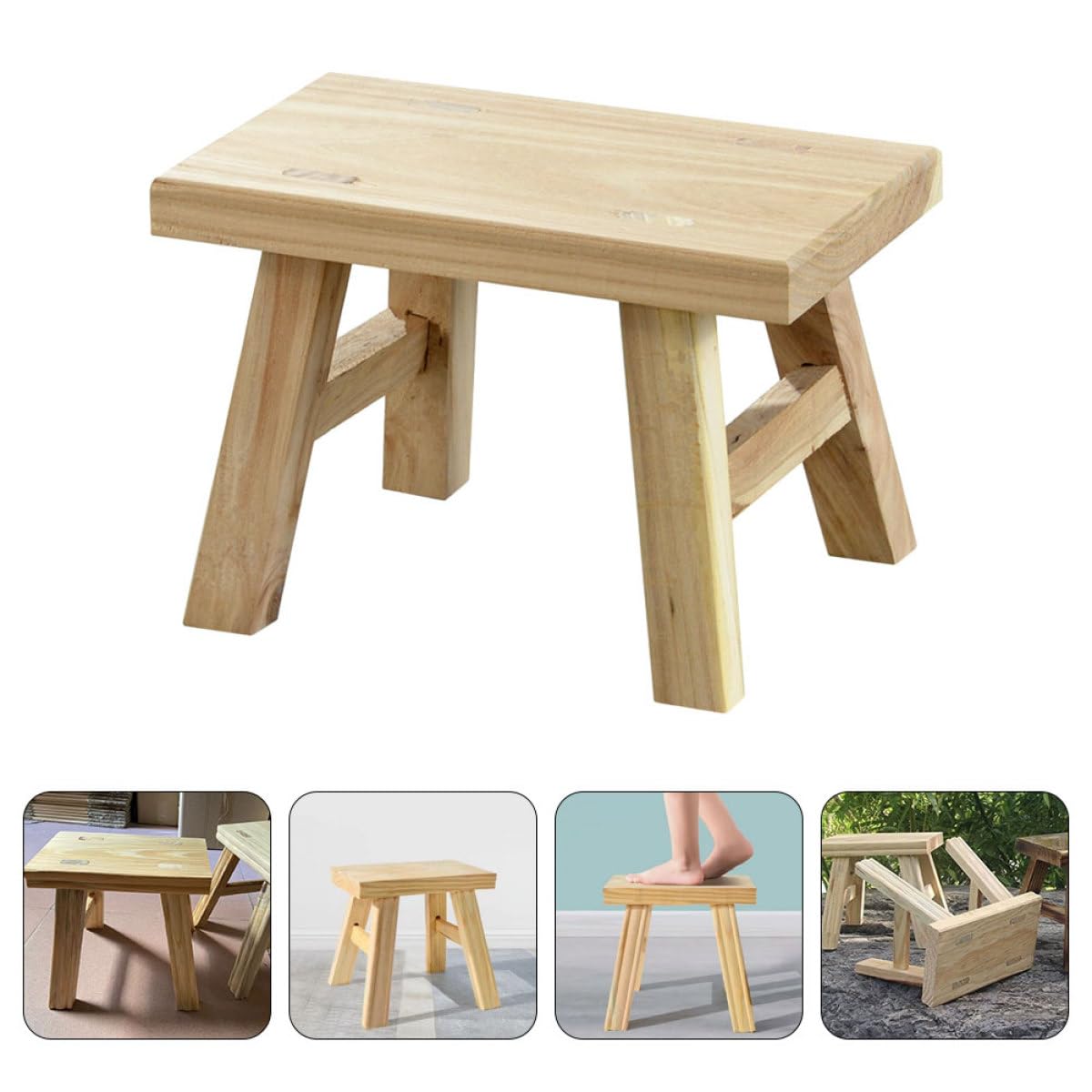 Kleiner Holzhocker für Leichter und Wiederverwendbarer Trittstuhl für Badezimmer und Wohnraum Tragbarer Langer Kinderhocker in Khaki