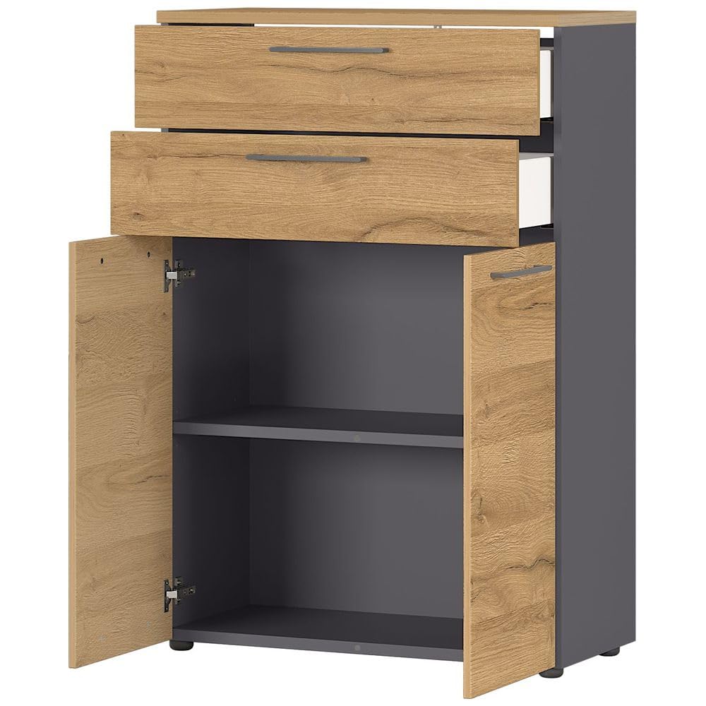 Lomadox Büromöbel Aktenschrank Set 3-tielig abschließbar in Graphit mit Eiche, BxHxT: ca. 240x120x40 cm