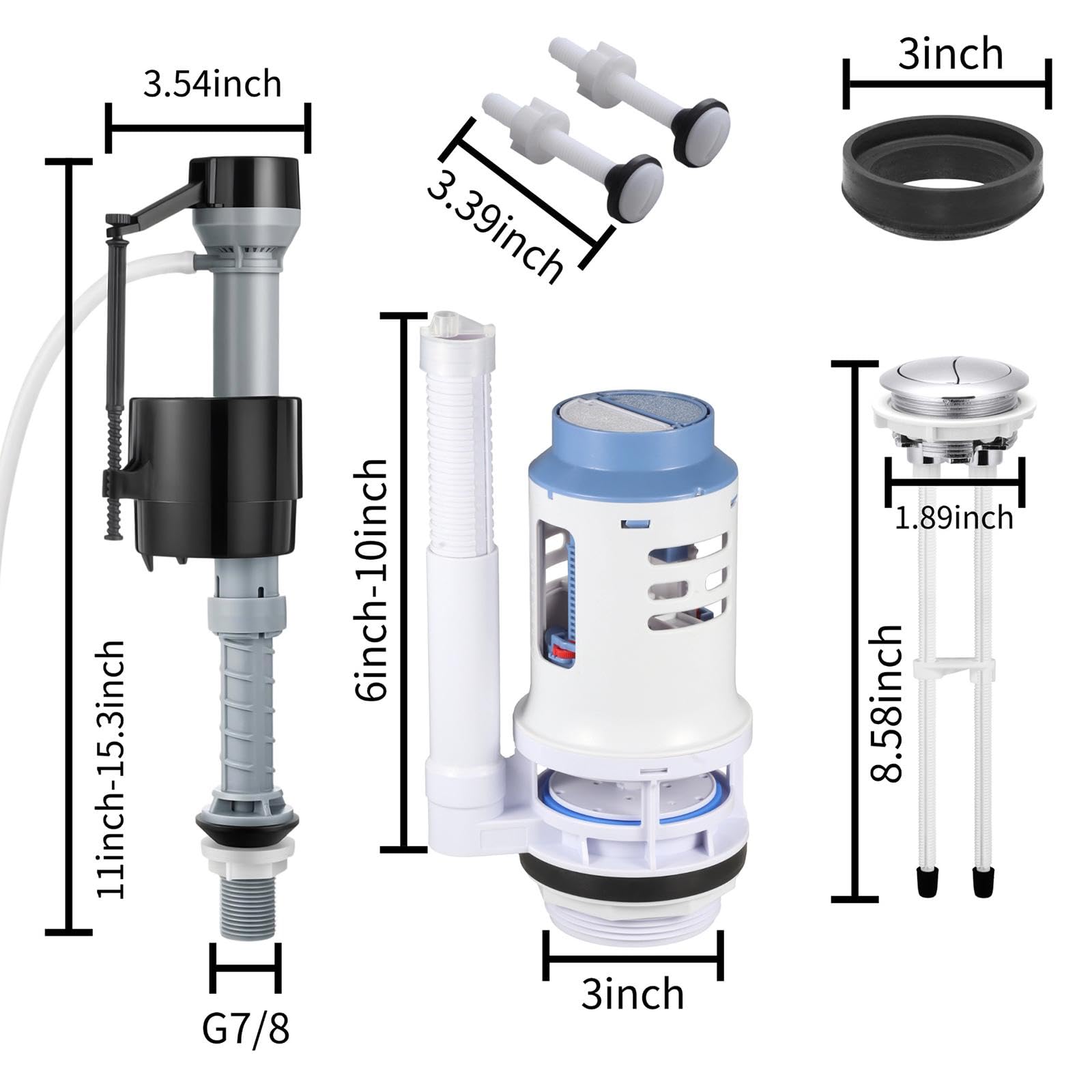 MagiDeal Kit di riparazione per valvola di scarico doppia per WC, pulsante di facile installazione, guarnizione con bulloni, valvola di riempimento e scarico
