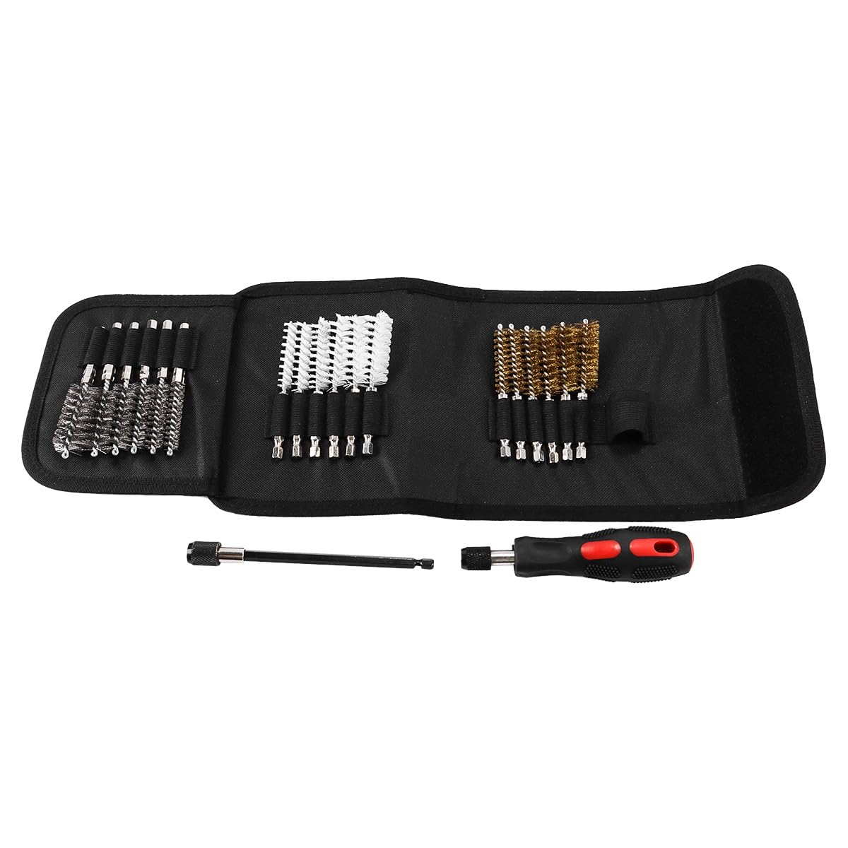 Kit brosses métalliques Riven en laiton et nylon avec sac noir pour décaper rouille et gril