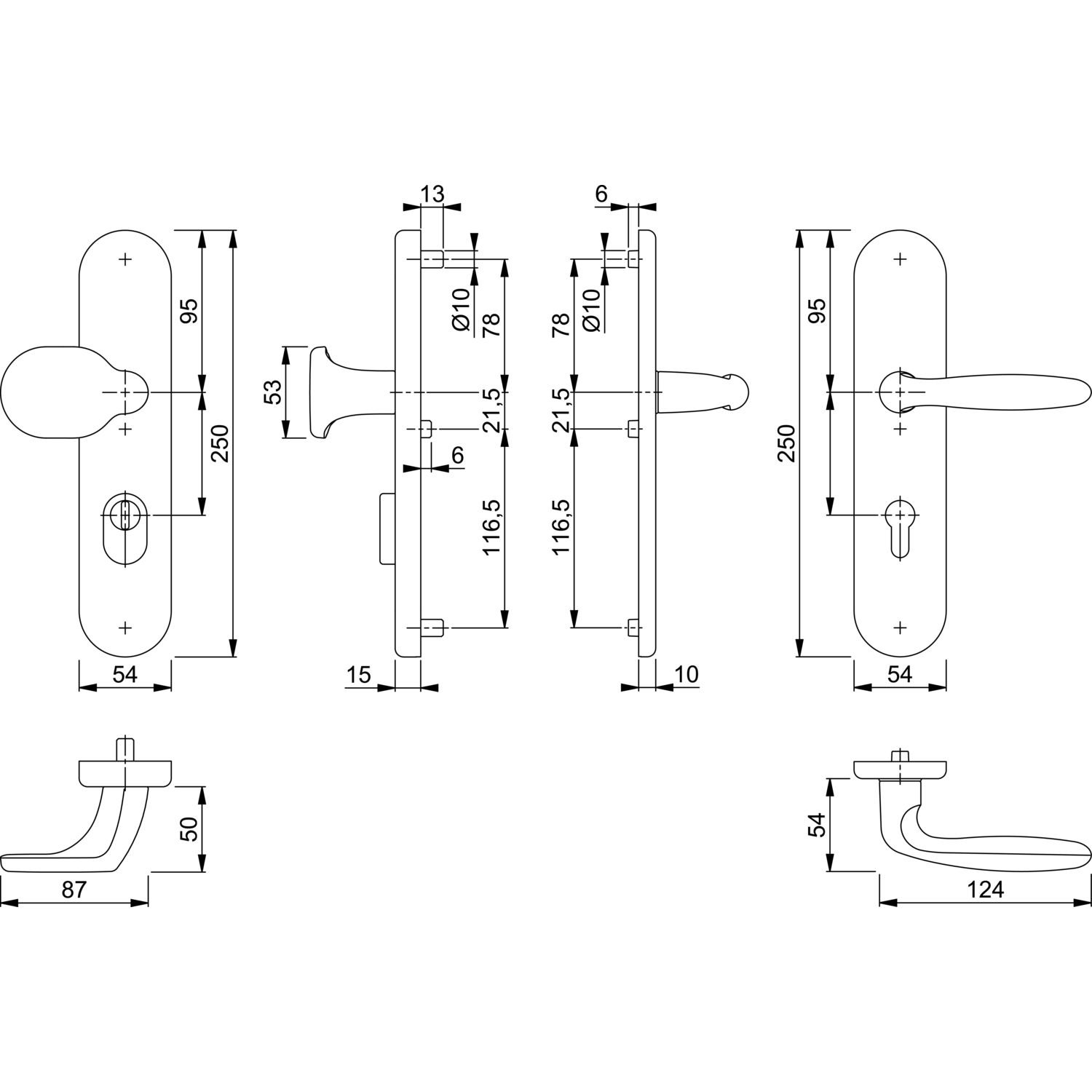 HOPPE 3896076 zestaw wymienny bezpieczeństwa Verona-Ö-Norm odległość 88 mm, aluminium srebrne anodowane, długi szyld cylinder profilowy do drzwi o grubości 62-72 mm, z ochroną przed wyciągnięciem