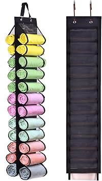 Legging Storage Bag Storage Hanger Can Holds 24 Leggings or Shirts Jeans Compartment Storage Hanger, Foldable Leggings Organizer Clothes Portable Closets Roll Holder Black