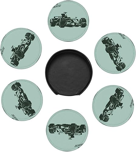 Miniatura 4 de Posavasos de piel sintética para automóvil de carreras, paquete de 6 posavasos para bebidas que evitan daños en muebles y mesas