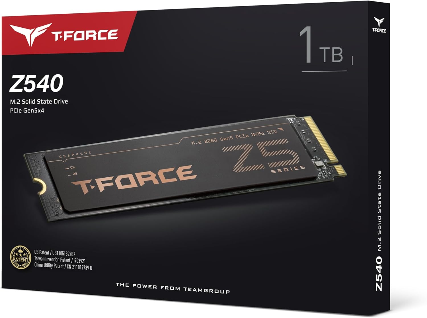 TEAMGROUP T-Force Z540 1TB Gen5x4 DRAM SLC Cache 3D TLC NAND NVMe Phison E26 PCIe M.2 2280 Gaming SSD with Ultra-Thin Graphene Heat Spreader Read/Write 11700/9500 MB/s TM8FF1001T0C129