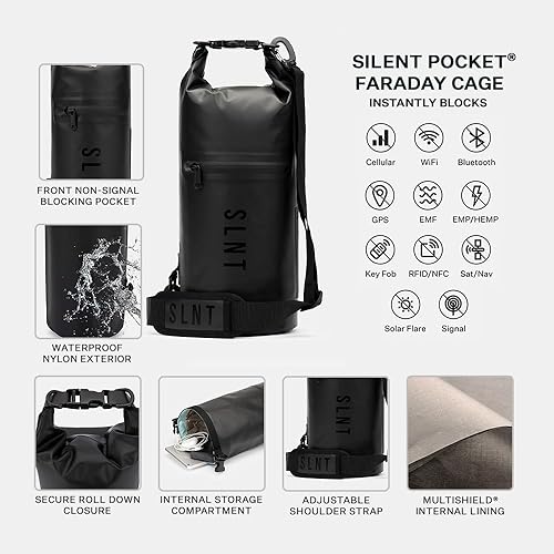 Miniatura 2 de SLNT Bolsa Seca Faraday Impermeable - Mochila de Nailon Impermeable 420D con Bloqueo de Señal - Protege los Dispositivos Electrónicos del Agua,