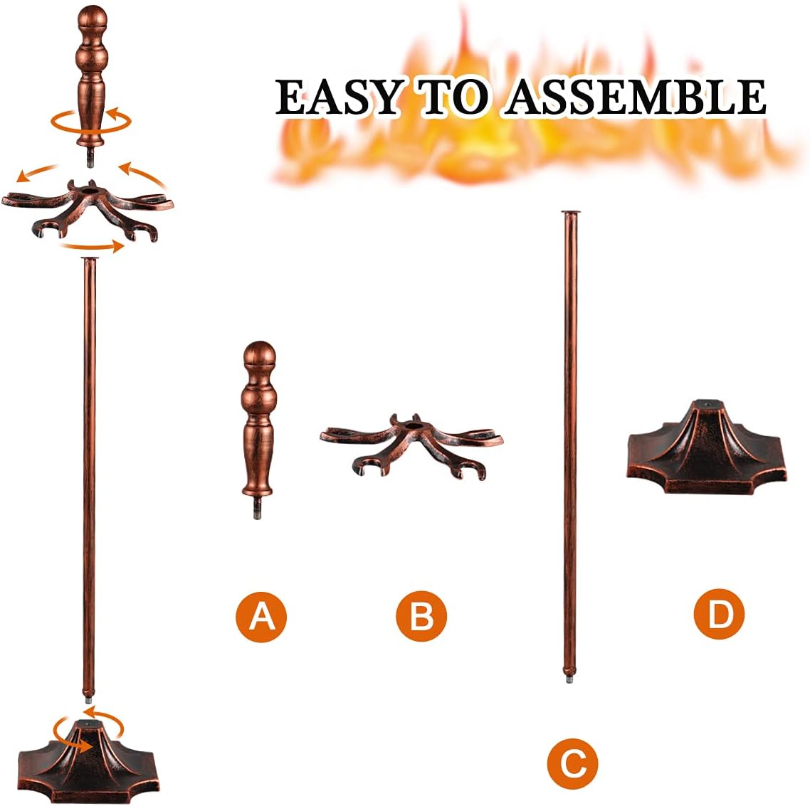 Gardguard 5 Pcs Fireplace Tools Set Bronze - 32" Fire Place Accessories Set Outdoor with Ergonomic Handles, Wrought Iron Hearth Stove Accessories Kit Indoor with Stand Poker Tongs Brush and Shovel
