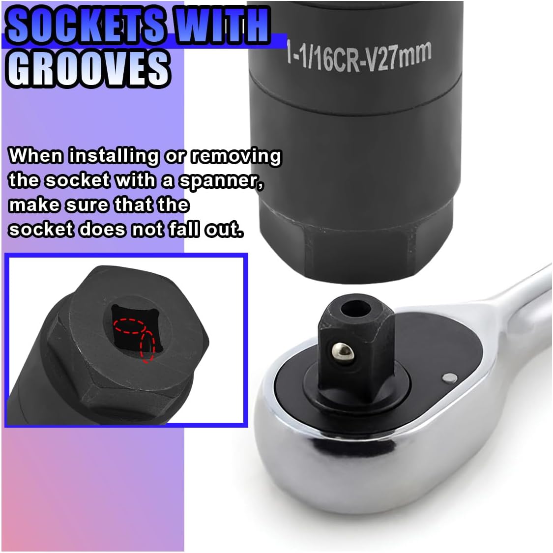 Oil Pressure Sensor Socket, 1 1/16 Oil Pressure Switch Socket, Oils Sending Unit Quick Removing & Installing Tool Fits 1 1/8" Hex Wrench or 3/8" Drive (Black)