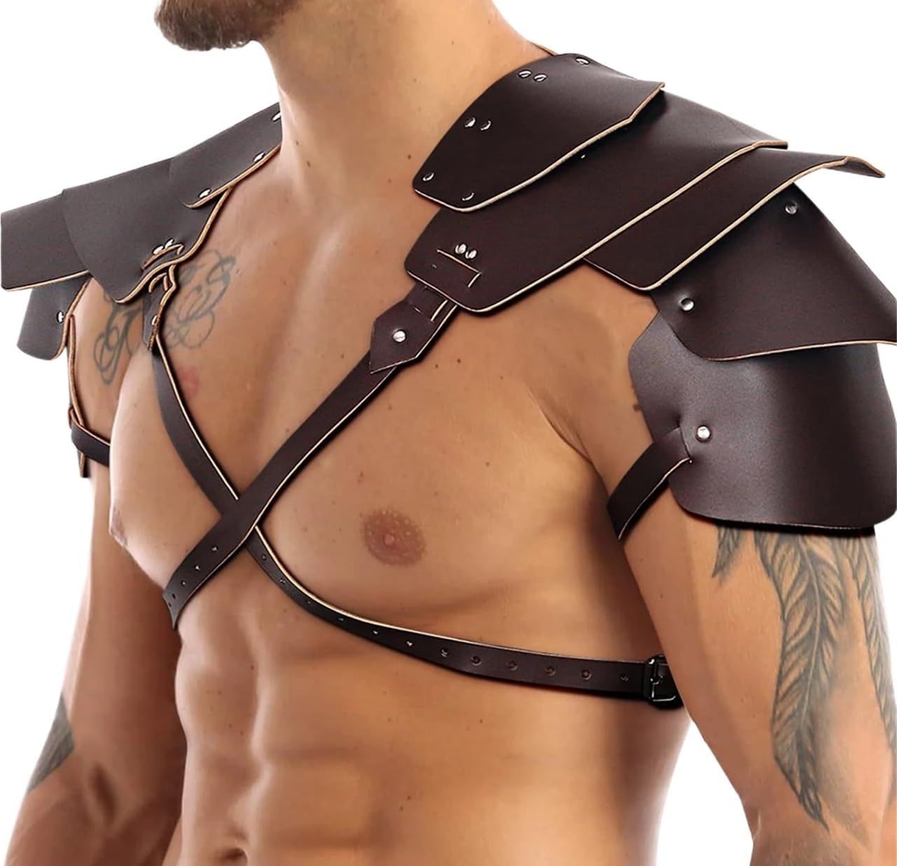 Sexy Men's Medieval Retro Punk Arm Guards and Shoulders PU Leather Renaissance Carnival Costumes Viking Cosplay Props(1)