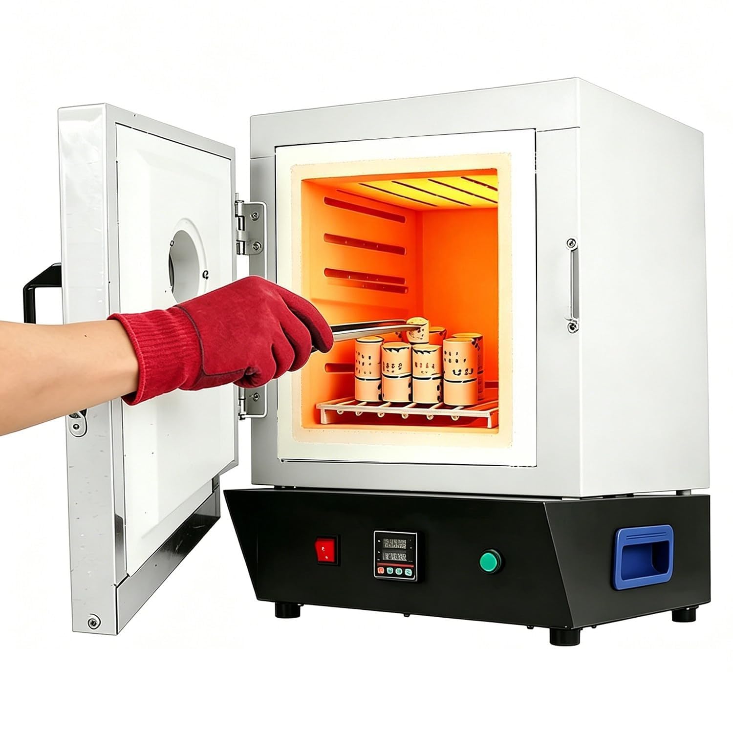 Zestaw pieca do topienia metalu o mocy 1750 W z okienkiem – regulacją PID do 1150°C do wytopu złota,srebra,aluminium i mosiądzu – Piec muflowy do biżuterii,ceramiki,fusingu szkła i emaliowania