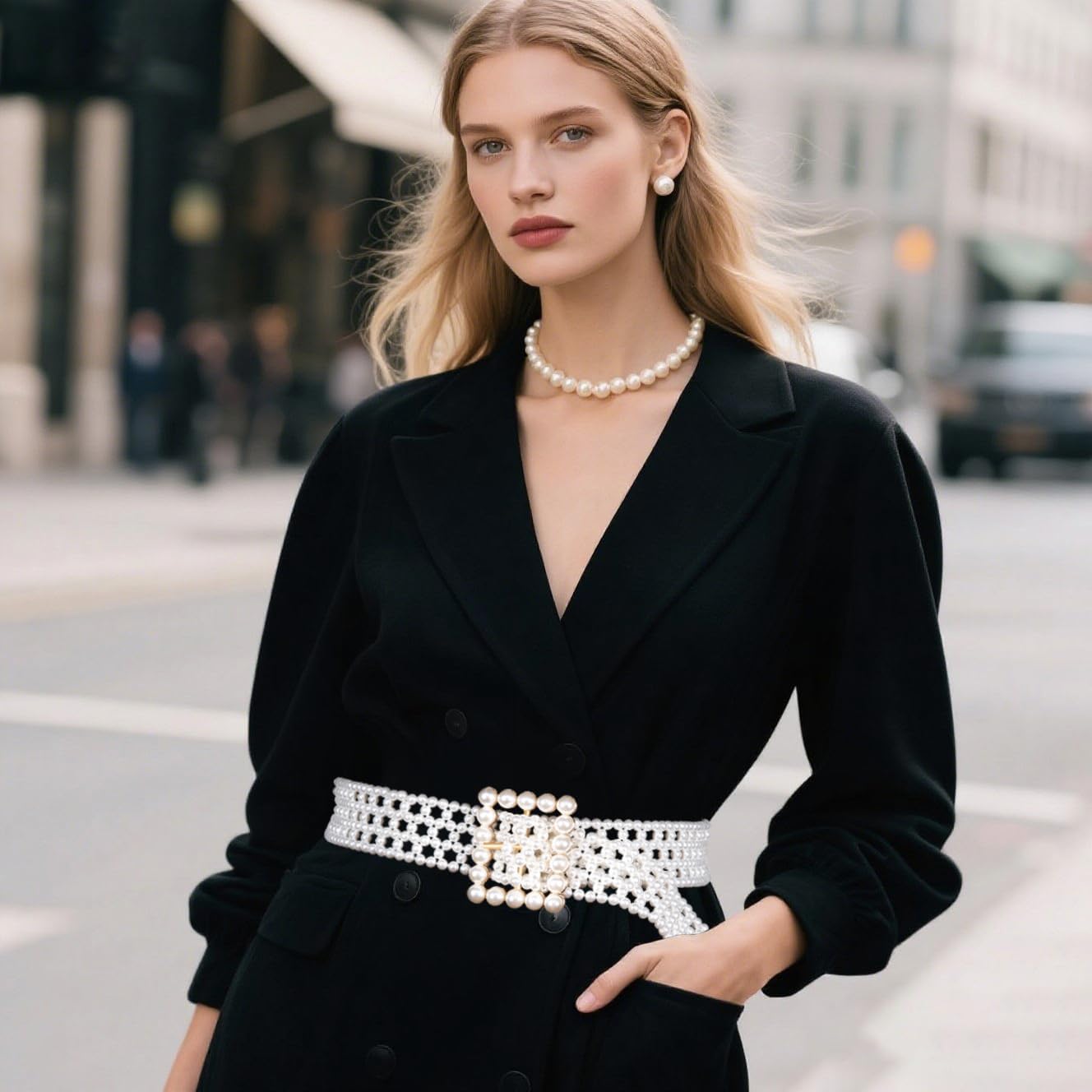 Barry.Wang Women’s Pearl Belt Elastic Waist Chain Belts Dress Jeans Bridal Bridesmaid Sexy Body White Wedding Beach Party - Image 6