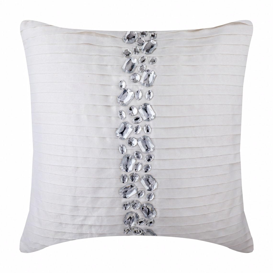 The HomeCentric White Decorative Cushions Cover Pintucks & Crystals Textured Cushions Cover Pack of 2, 45x45 cm (18"x18") Cushion Covers, Square Silk Cushioncase Modern - Precious Crystals โ image 1
