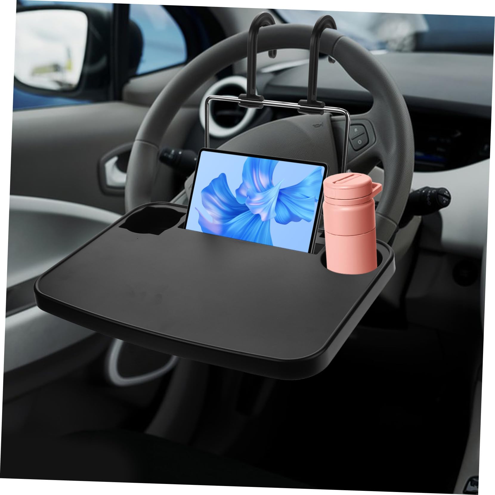 Tavolino Pieghevole per Poggiatesta Auto Portabicchieri Nero | Abs e Hardware, Stile Moderno, per Viaggi Lunghi e Spostamenti Quotidiani, Supporto Multifunzione per Laptop