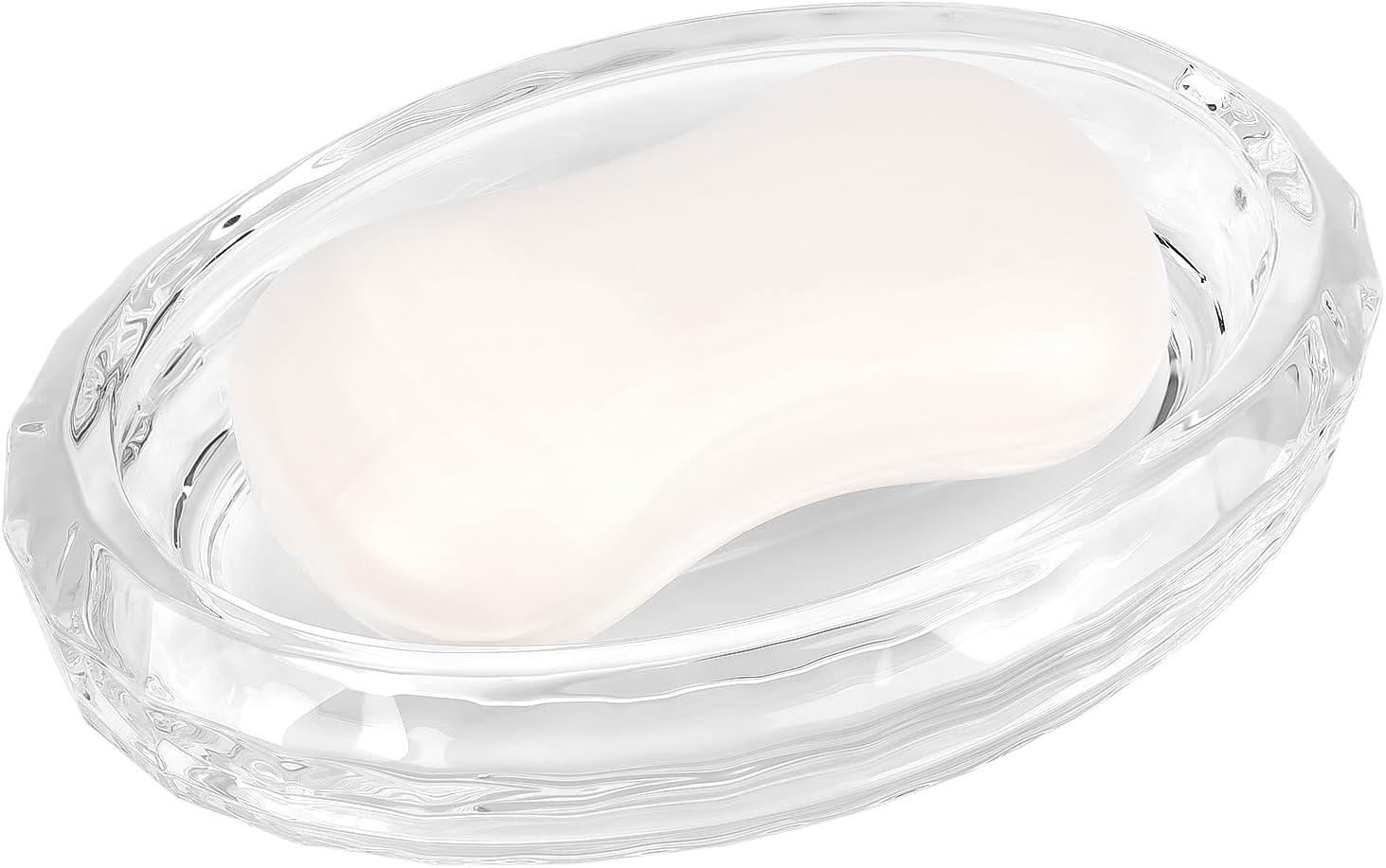 Linkidea Glass Soap Holder, Clear Bar Dish Saver for Shower, Bathroom, Slim Design Storage Tray for Countertop(Ellipse)