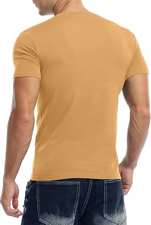 KUYIGO Mens Henley Shirts Slim Fit Short Sleeve Fashion Cotton Tops Tee