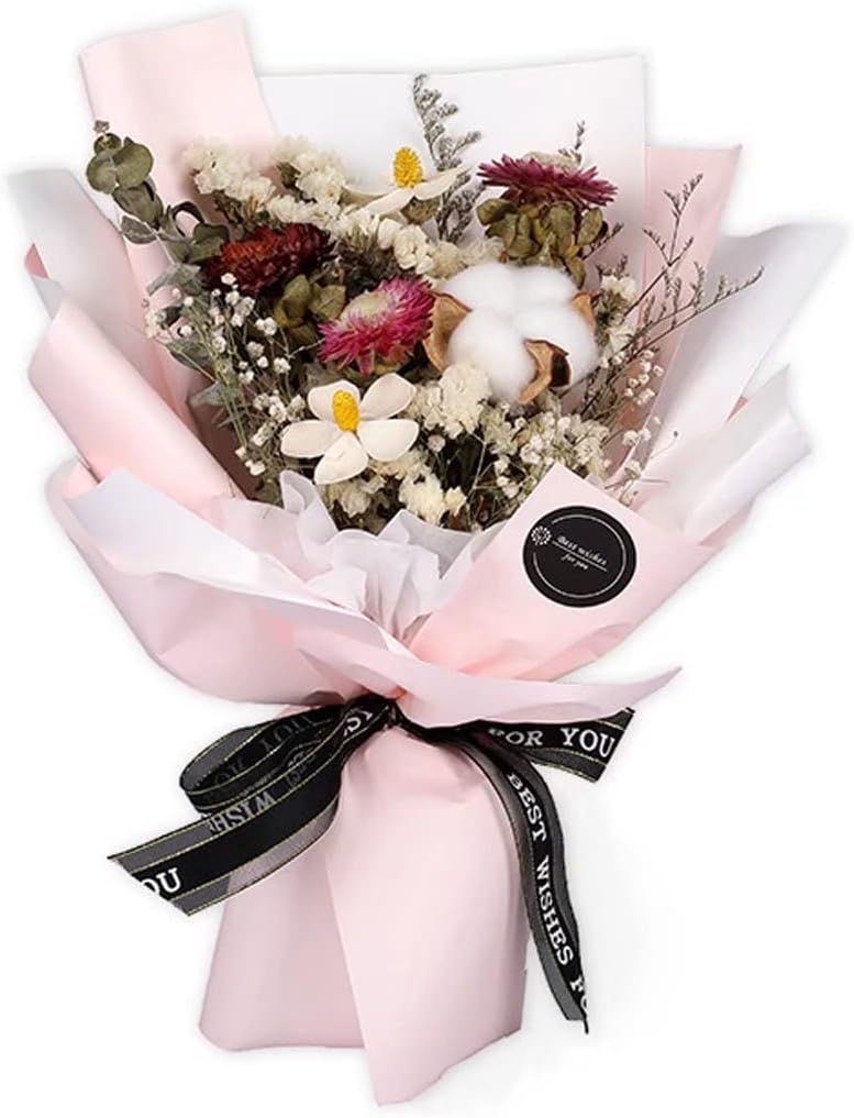花ブーケ 花束 プリザーブドフラワー フラワー 手提げ袋付き メーセージカード付き 菊 可愛い コットン 花 枯れない花 ブリザードフラワー おしゃれ 記念日 お祝い 入学 卒業 ギフト プレゼント 贈り物 退職祝い 誕生日 ピンク Himeno