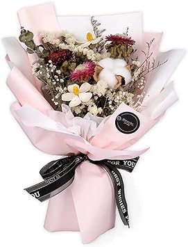 Amazon 花ブーケ 花束 プリザーブドフラワー フラワー 手提げ袋付き メーセージカード付き 菊 可愛い コットン 花 枯れない花 ブリザードフラワー おしゃれ 記念日 お祝い 入学 卒業 ギフト プレゼント 贈り物 退職祝い 誕生日 ピンク Himeno プリザーブドフラワー