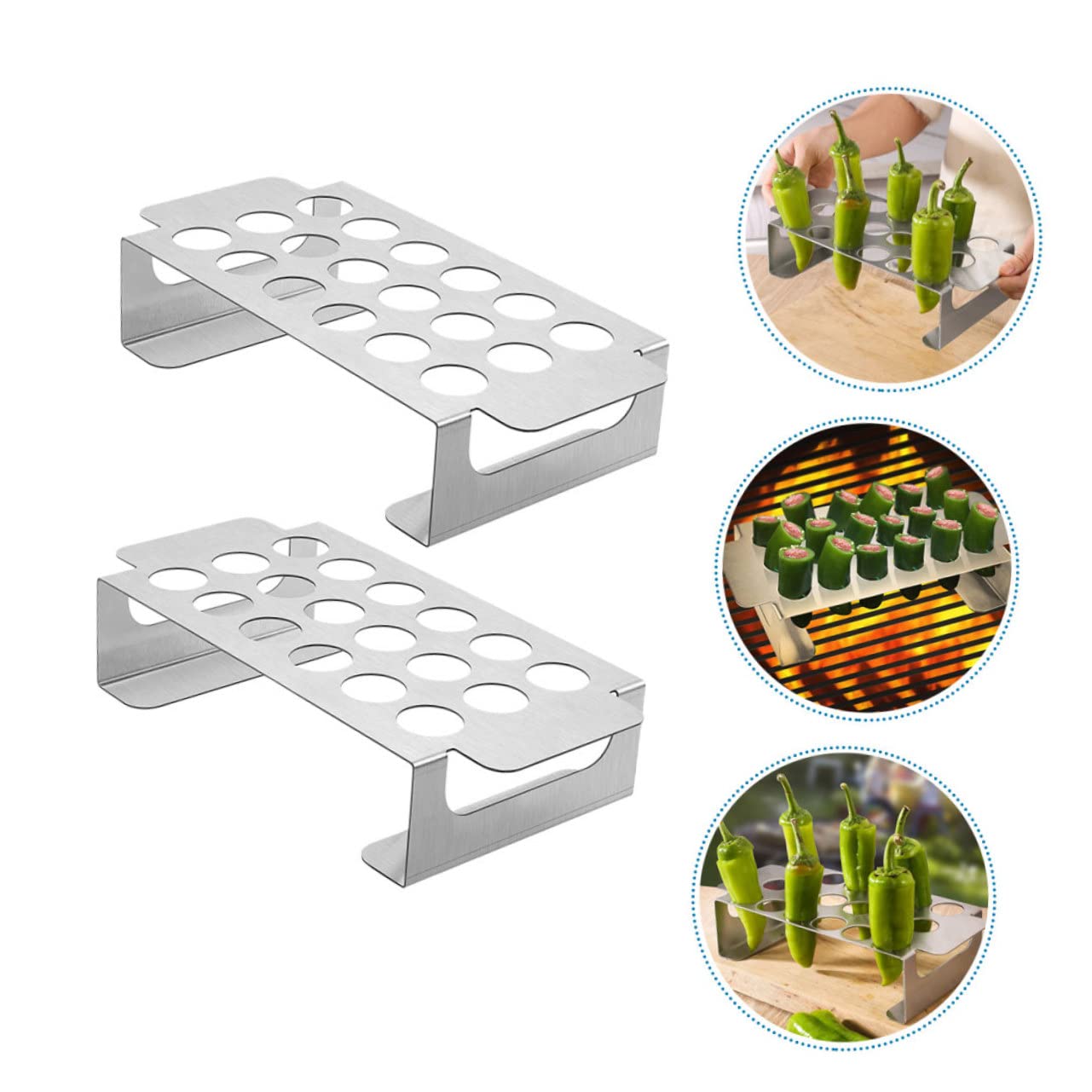 GALPADA Supporto per Grill in Acciaio Inossidabile 2 Pezzi 18 Fori Antiscivolo per Barbecue Esterno Leggero per Jalapeno e Barbecue Amici