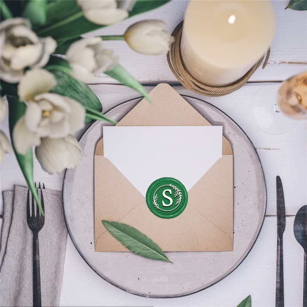 CRASPIRE Initial S Wax Seal Stamp Olive Branch Sealing Wax Stamps 30mm Retro Vintage Removable Brass Stamp Head with Wood Handle for Invitations Cards Gift Wrapping - Image 3