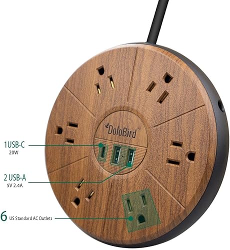 Miniatura 2 de Protector de sobretensiones con 6 salidas de CA con USB y USB-C PD de 20 W, carga rápida, 15 A, 1875 W, salida de alta potencia ampliamente