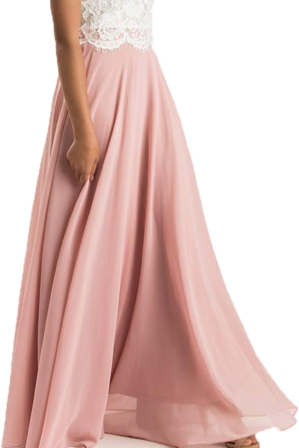 EUMI Women's Bridesmaid Chiffon Long Maxi Skirt High Waist Floor Length Summer Beach Wedding Party Gowns
