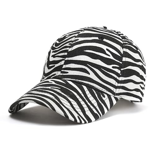 Valiclud Cow-Stripe Baseball Cap Zebra Print Peaked Cap Cotton Linen Peaked Hat Outdoor Sun Hat For Women Girls White #TOP10