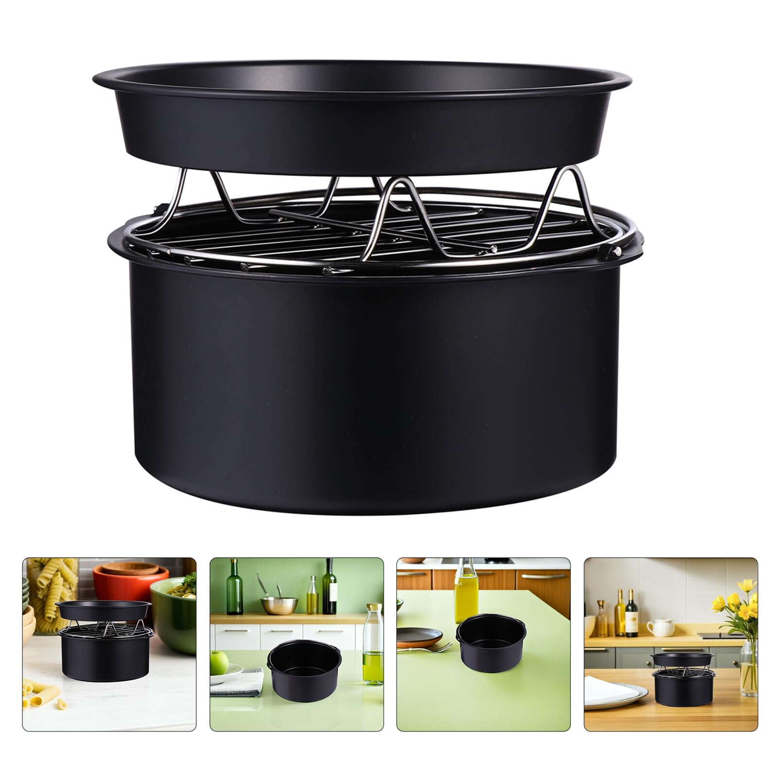 Toyvian Zubehör für Heißluftfritteusen Set mit Pizzablech und Kuchenform aus Inklusive Antihaftbeschichtung und Dampfeinsatz für Backen und Kochen
