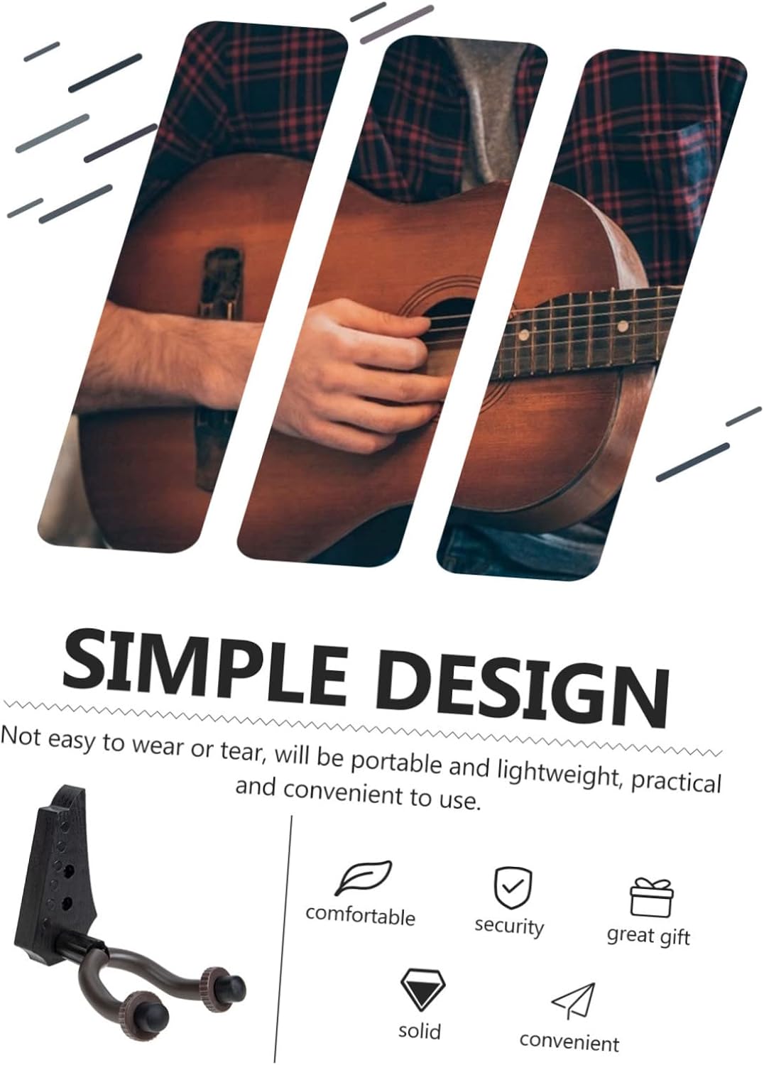 Violin Wall Mount Rack and Ukulele Holder Guitar Hanger for Home and Displaying String Instruments Easy to Install Black Wood Finish