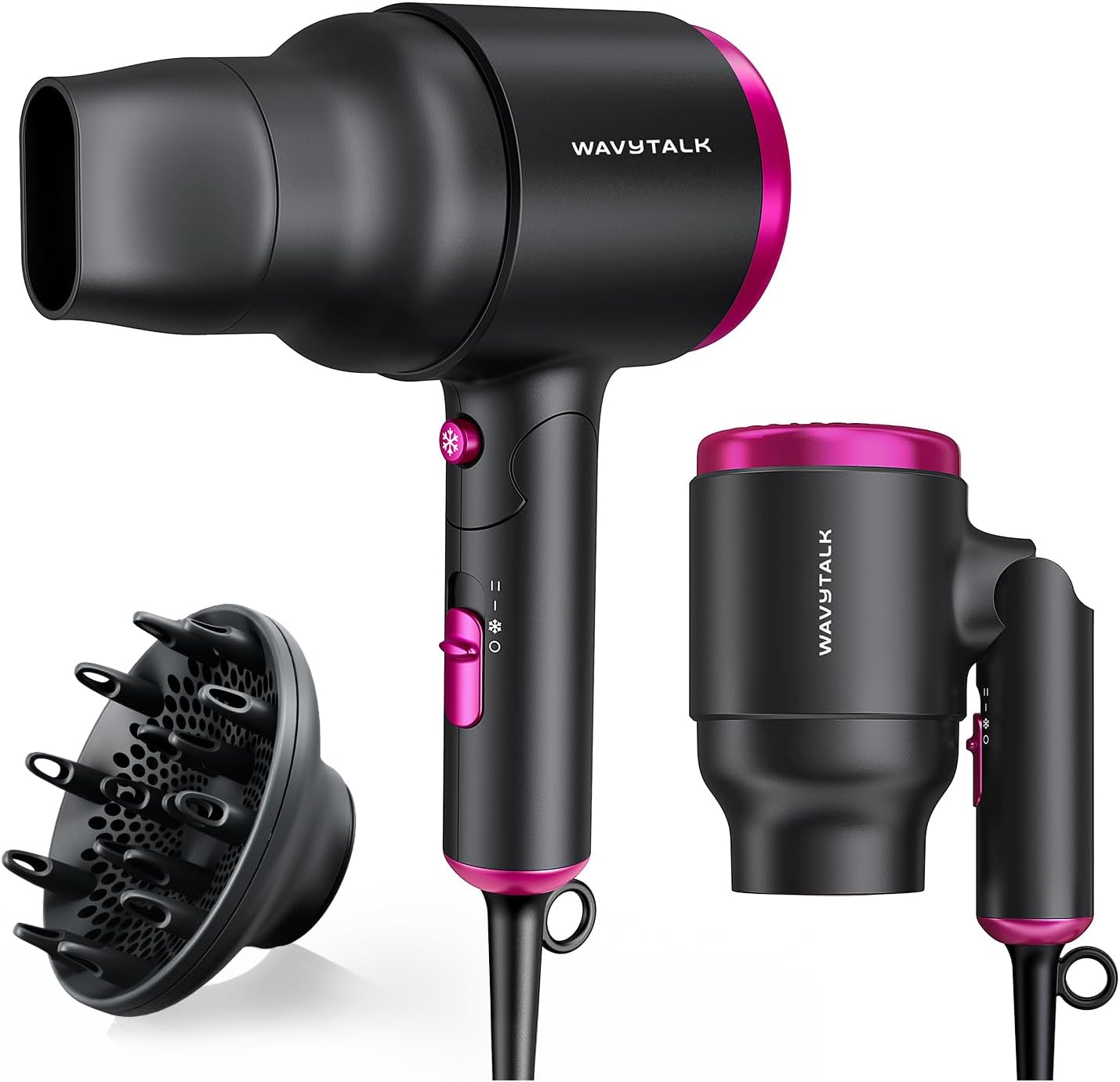 Wavytalk Portable Hair Dryer with Diffuser, Black