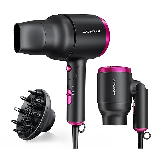 Wavytalk Secador de pelo con difusor, secador de pelo plegable, difusor ligero de 1600 W, secador de pelo para cabello rizado, color negro