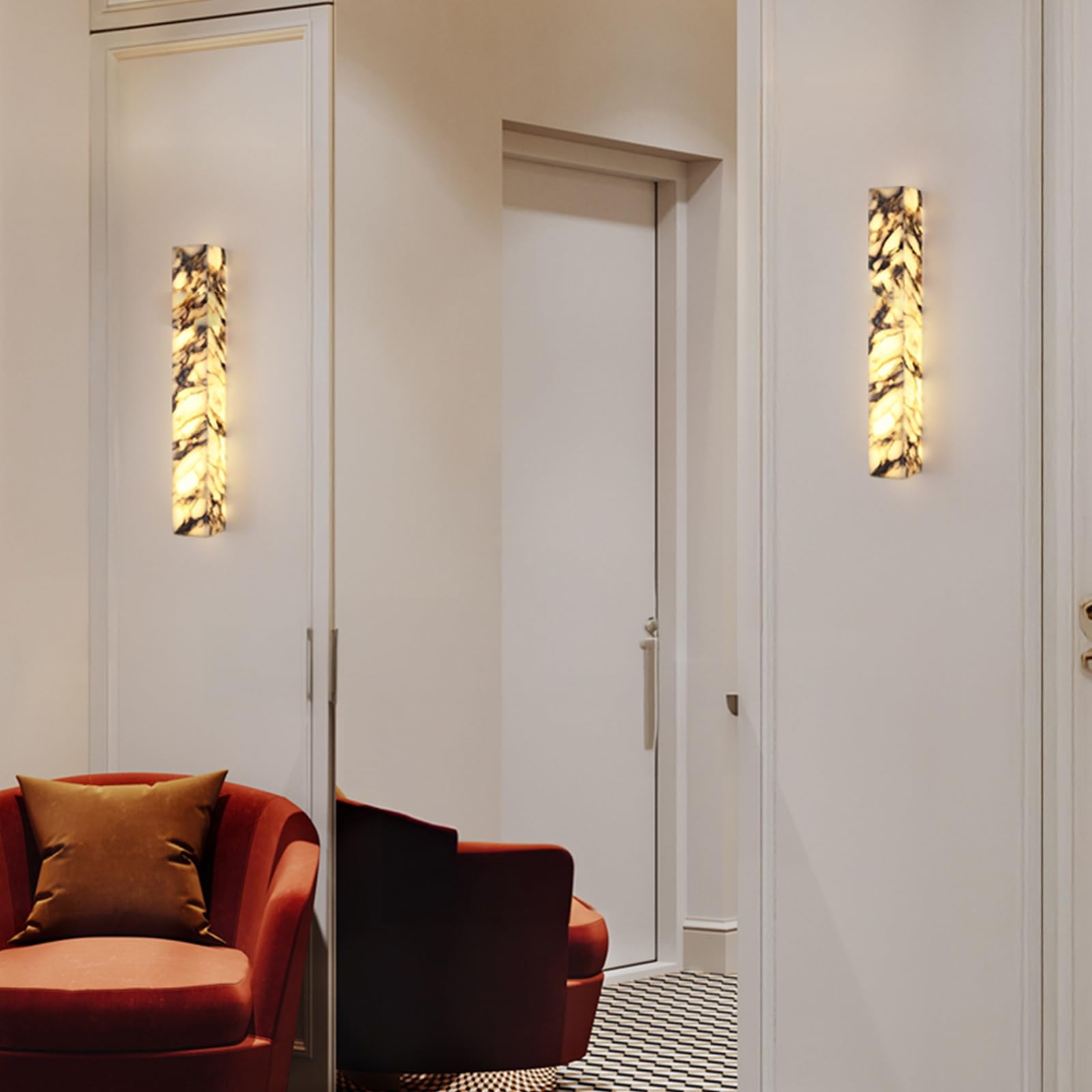 Applique da parete in alabastro da 19,7 pollici, applique rettangolare in marmo naturale, lampada da parete moderna a LED in pietra lunga striscia, luce for montaggio a parete for interni
