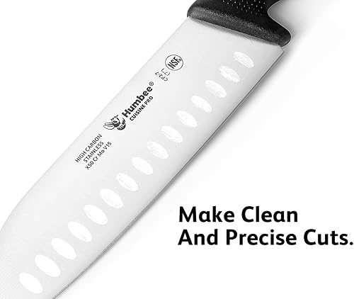 Miniatura 3 de Humbee - Cuchillo Santoku Cuisine Pro de 7 pulgadas - Hoja de espiga completa de acero inoxidable para uso profesional y personal - Mango