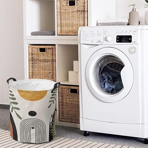 Miniatura 3 de Cesta de baño redonda de mediados de siglo, estilo bohemio, plegable, con asas, moderna, abstracta, con asas, impermeable, independiente, color