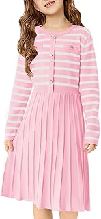 Girls Sweater Dress Knit Long Sleeve Striped A Line Pleated Fall Winter Dresses 5-14 Years - Buy now