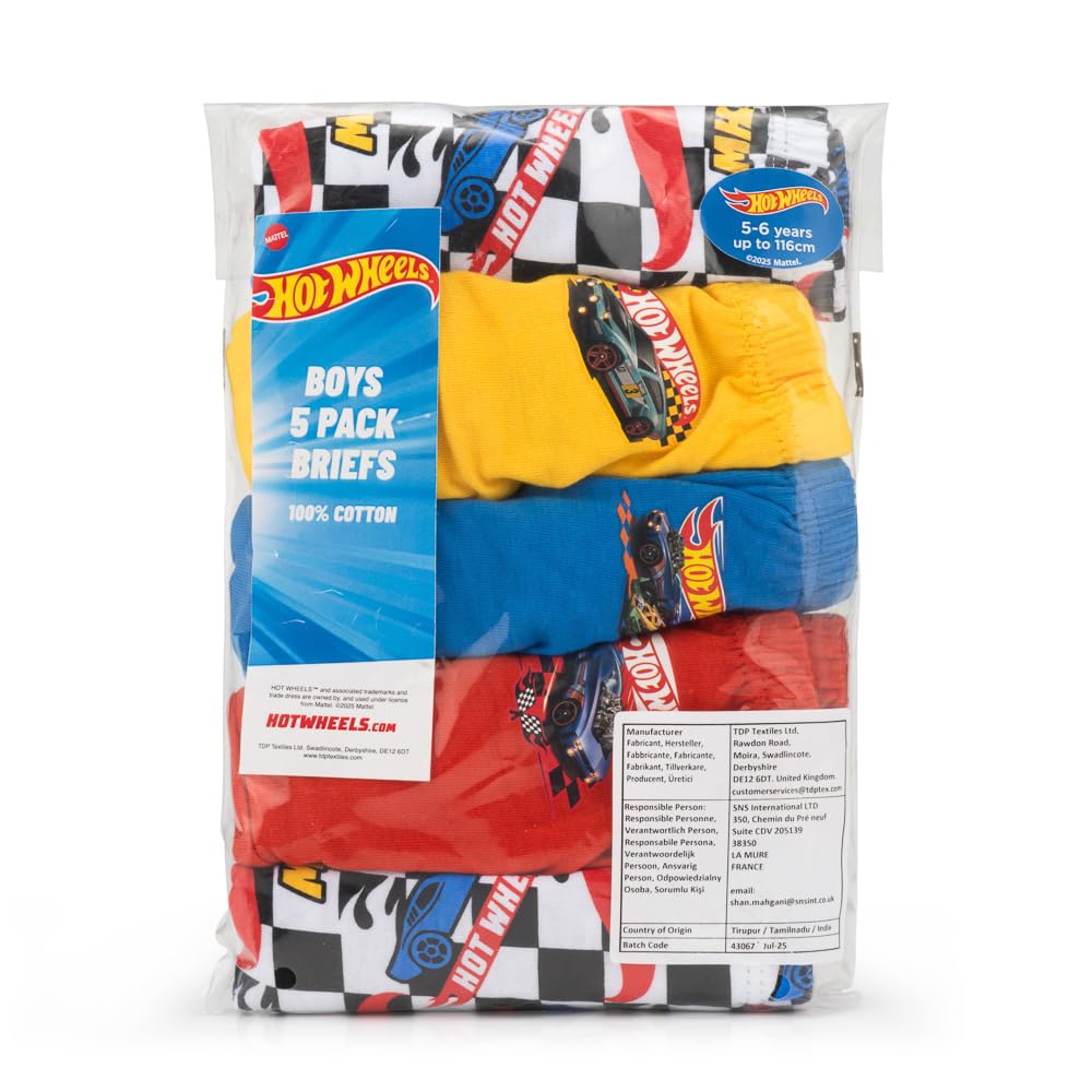 Hot Wheels Lot de 5 slips pour garçons de 2 à 7 ans