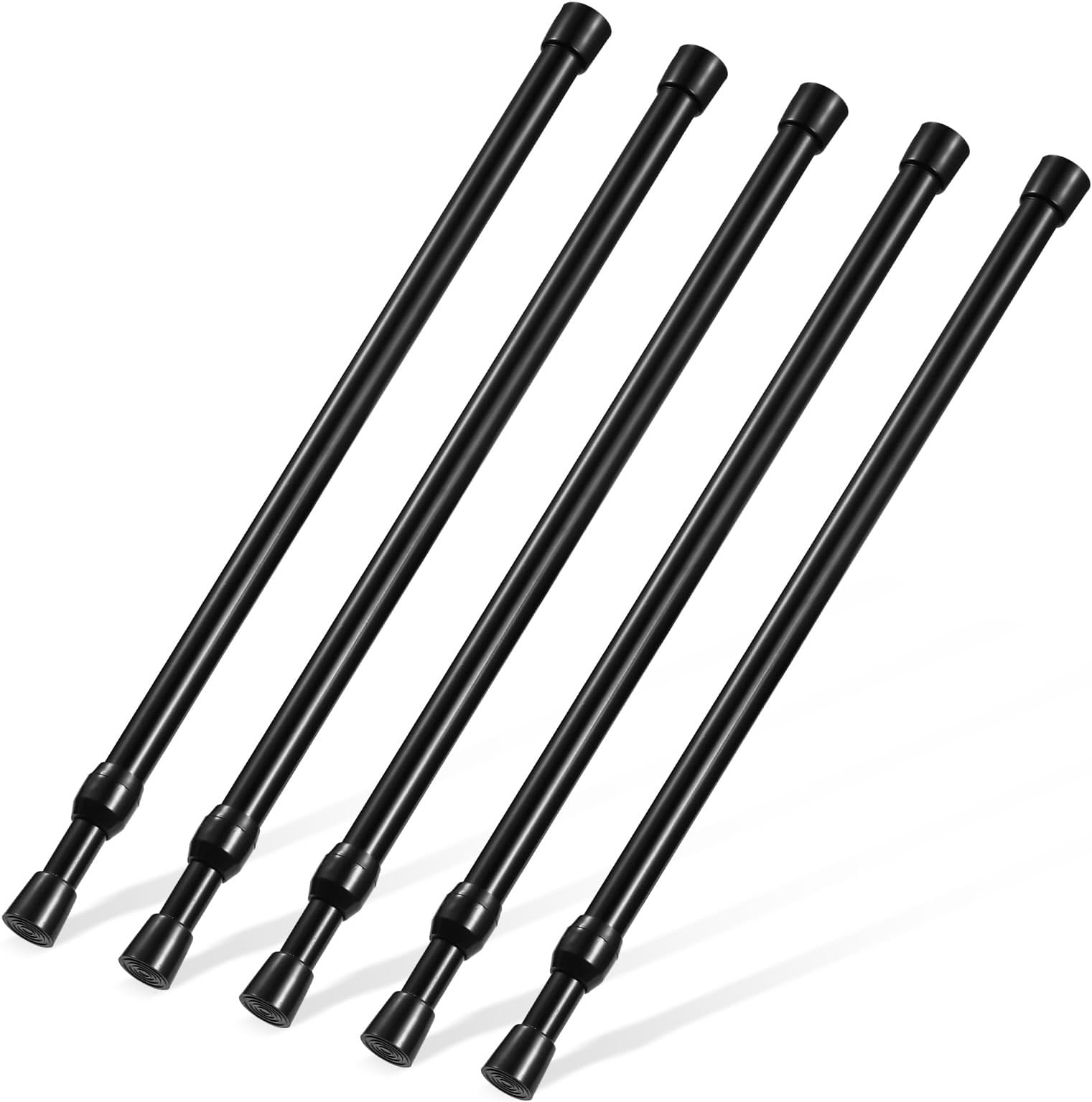 GOOWIN 40-70cm Tension Rod,5 Pcs Tension Rods for Curtains,No Drilling Spring Adjustable Small Tension Rod for Curtain,Bookshelf,Cupboard,Wardrobe Bar(Black/Diameter:16mm)