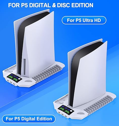 Miniatura 6 de DINOSTRIKE Soporte para PS5 con ventilador de refrigeración y estación de carga de controlador Ps5 dual para consola PS5 soporte de refrigeración