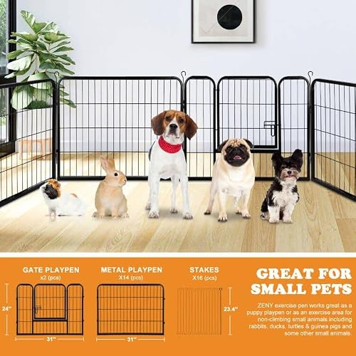 Zeny Dog Playpen 24 Inch 16 Panels, Heavy Duty Pet Dog Pen Indoor, Metal Dog Fence With Doors, Foldable Animal Outdoor Exercise Pen For Yard, Rv, Camping #TOP3
