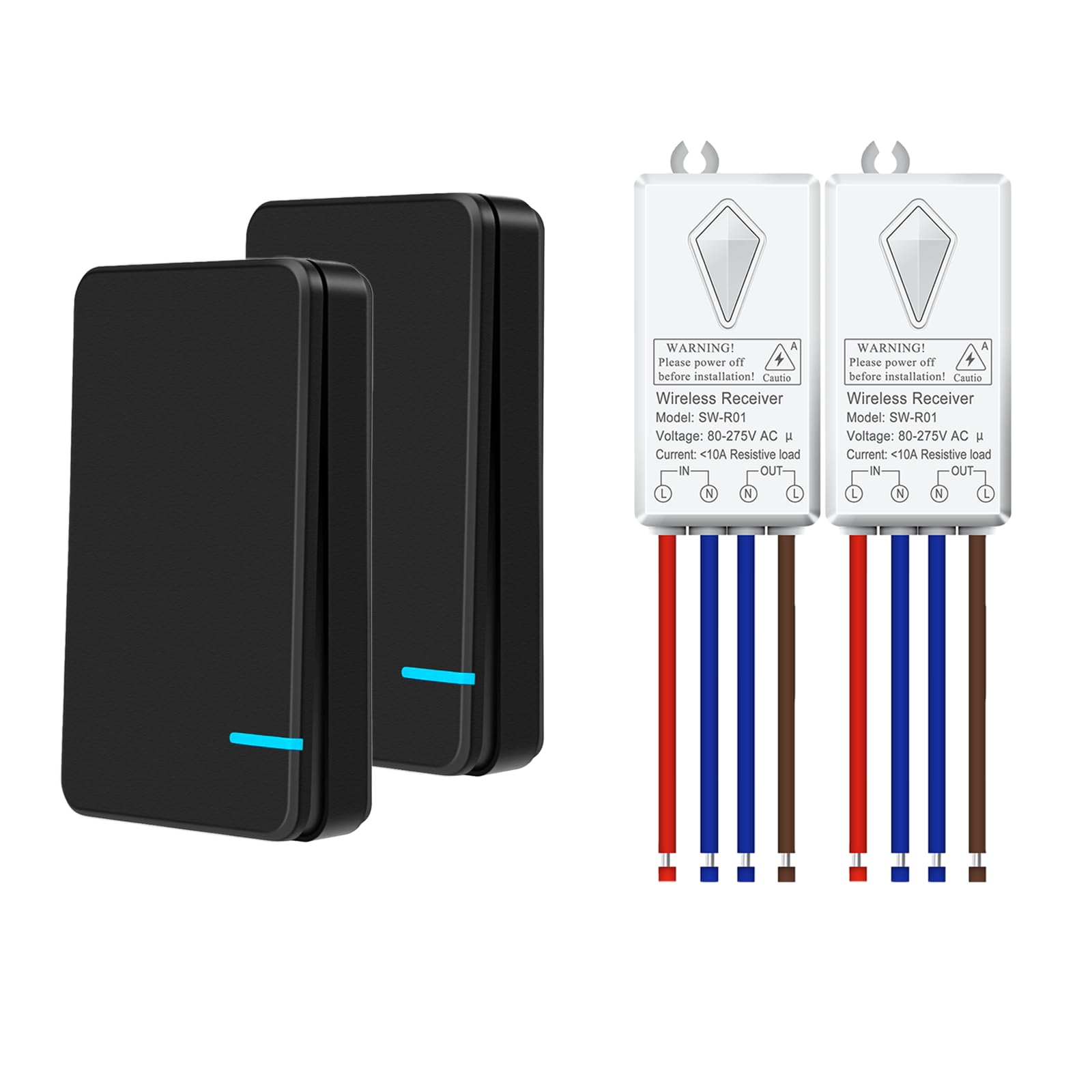 Interrupteur Sans Fil 230V,NineLeaf Kit Interrupteur et Récepteur Sans Fil 10A,Aucun Câblage Requis,étanche IP66,Portée de 400m pour l'éclairage(noir),2PK