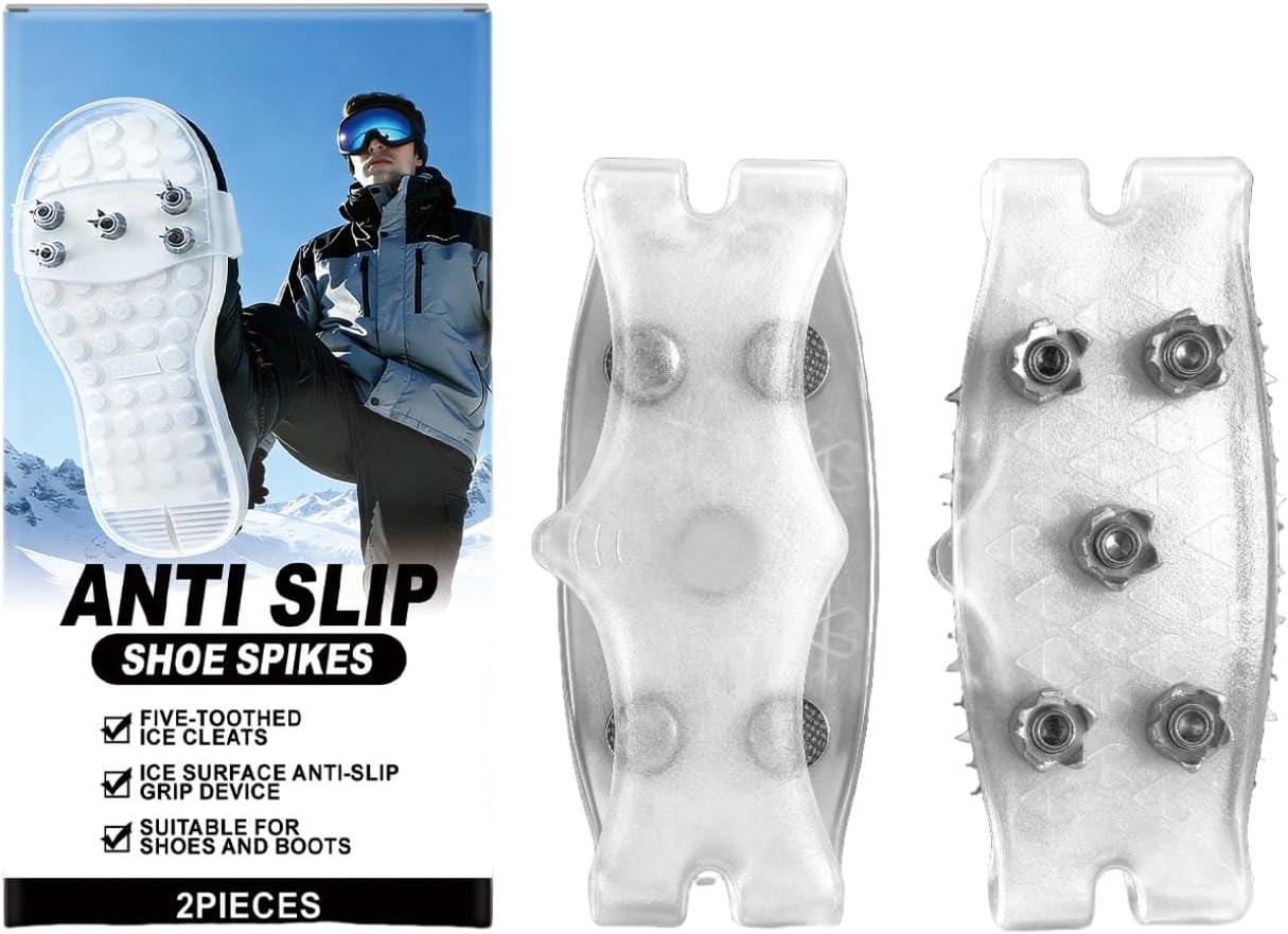 – Crampons, Ice Cleats for Shoes and Boots, 5 Tooth Slip Steel Studs Silicone Stainless Steel Grippers Thickened Design Shoe Spikes Grips Traction for Ice Snow, Winter Hiking Climbing Ice Fishing