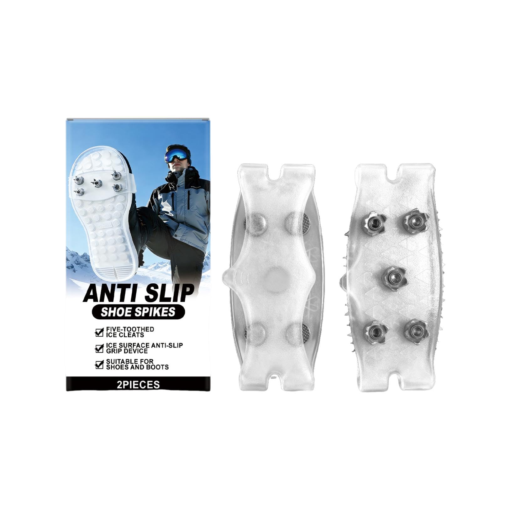 – Crampons, Ice Cleats for Shoes and Boots, 5 Tooth Slip Steel Studs Silicone Stainless Steel Grippers Thickened Design Shoe Spikes Grips Traction for Ice Snow, Winter Hiking Climbing Ice Fishing