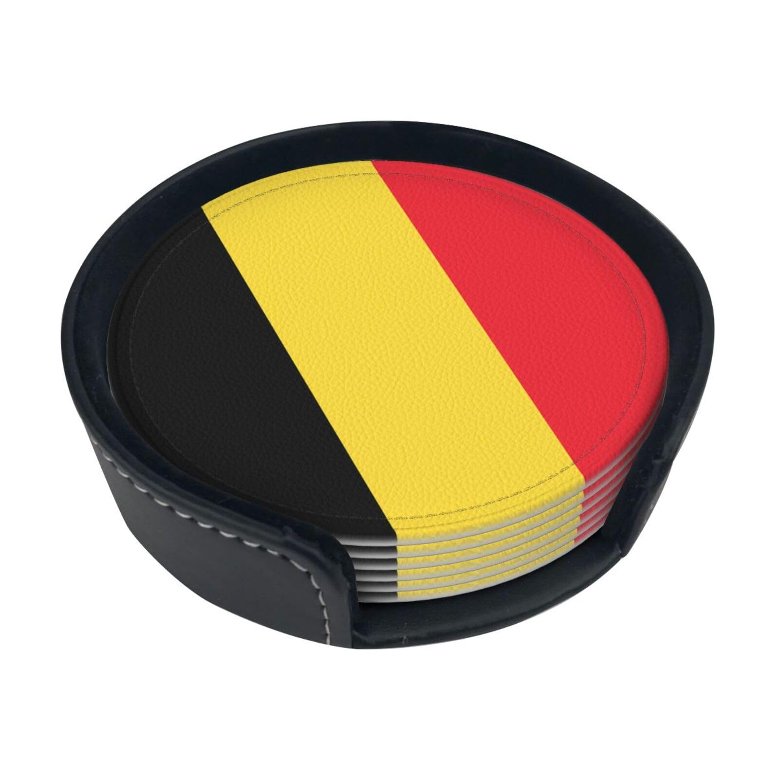 Flag of Belgium Printed Coaster Set, with Holders, 6 Pieces. Suitable for Dining Tables, Kitchen Decor, and Coffee Tables.