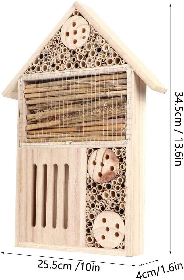 Wooden Hotel, Hanging House for Gardens, Garden Outdoor Butterfly House, Home Bamboo Nesting Habitat, Shelter Nesting for Ladybugs Butterfly Mason Bees (A-Type)