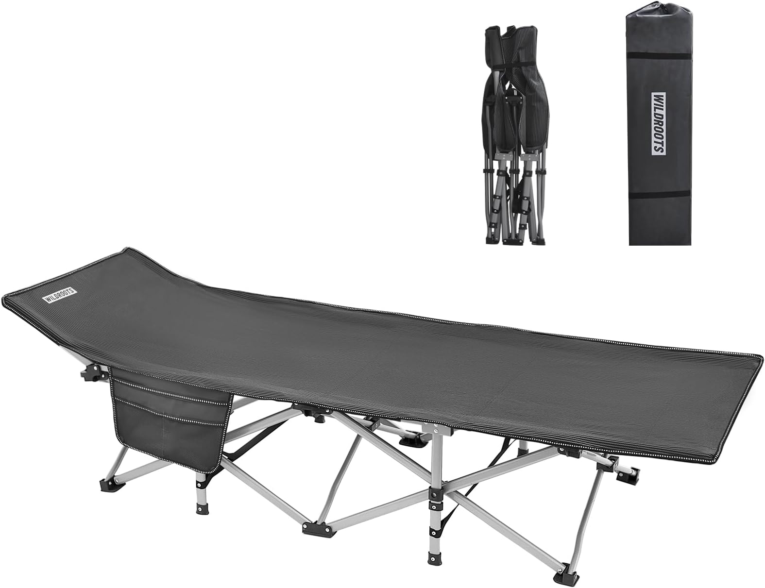 WILDROOTS Foldable Camping Cots for Adults, Portable Folding Bed, Sleeping Cots, 550lbs Heavy Duty Sleeping Cot Bed, Travel, Room, Office, Home Nap, Dark Green