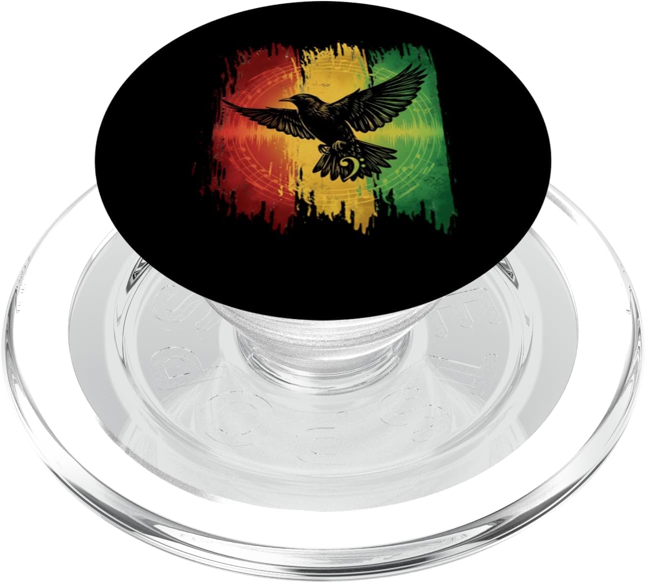 Flying Black Bird Bass Clef and Music Staff Reggae Art Style PopSockets PopGrip for MagSafe