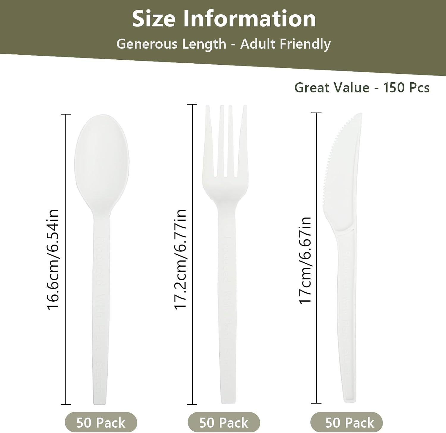 Disposable Silverware Bulk Heavy-Duty 150 Pcs, Compostable Forks, Spoons and Knives, Disposable Cutlery Set, Biodegradable Eating Utensils for Party, Wedding, Camping, Office Event (Milk White)
