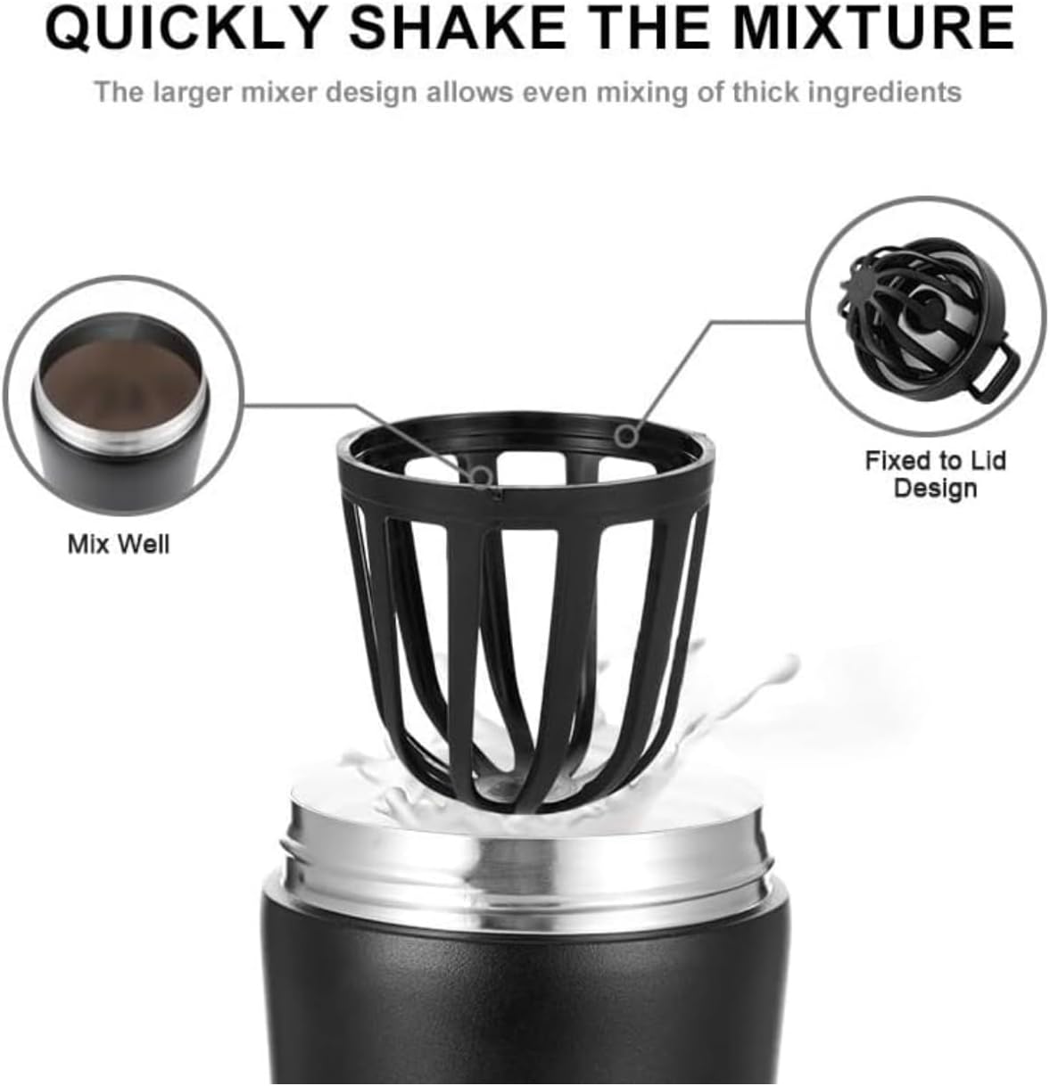 24 oz Insulated Stainless Steel Protein Shaker Bottle | 12H Cold Retention,Extra Powder Storage, BPA-Free, Leakproof, Removable Silent Mixing Strainer