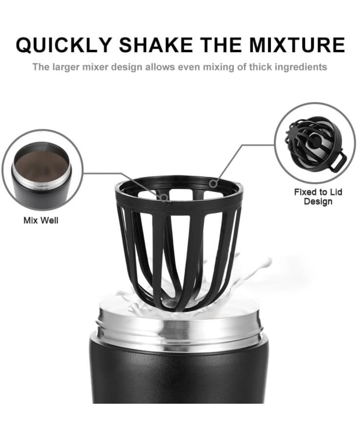 24 oz Insulated Stainless Steel Protein Shaker Bottle, Black — Amazon image 7