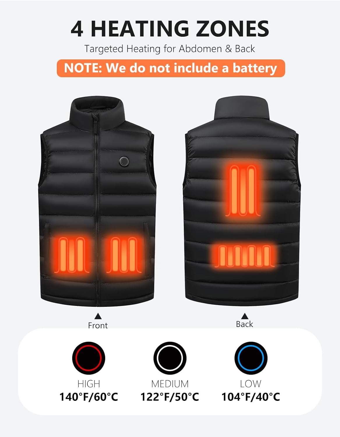 Kids Heated Vest for Boys and Girls – Lightweight Electric Heating Puffer Vest. No Power Bank Included.