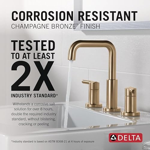 Miniatura 2 de Delta Nicoli - Grifo de 3 agujeros en oro cepillado, grifo de lavabo de baño de 8 pulgadas para mueble, conjunto de desagüe emergente, bronce