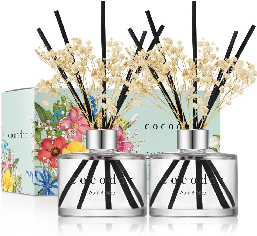 COCODOR Preserved Real Flower Reed Diffuser/April Breeze / 6.7oz(200ml) / 2 Pack/Reed Diffuser Set, Oil Diffuser & Reed Diffuser Sticks, Home Decor & Office Decor, Fragrance and Gifts